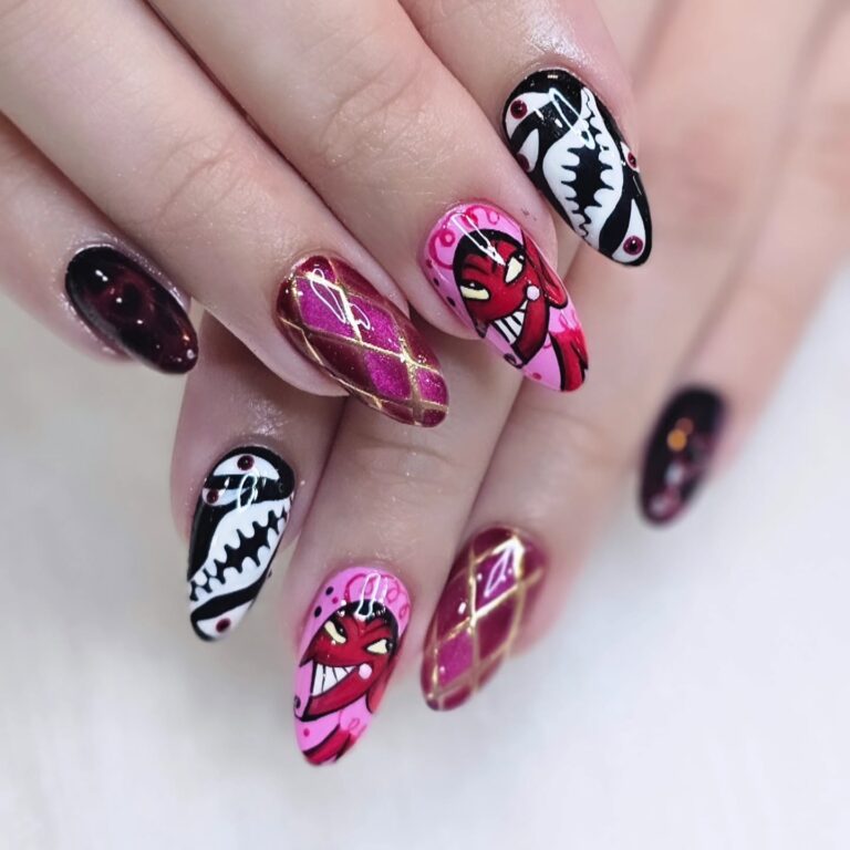 Pink and black graffiti nail art design at EM Nails & Beauty Bar in Edmonton